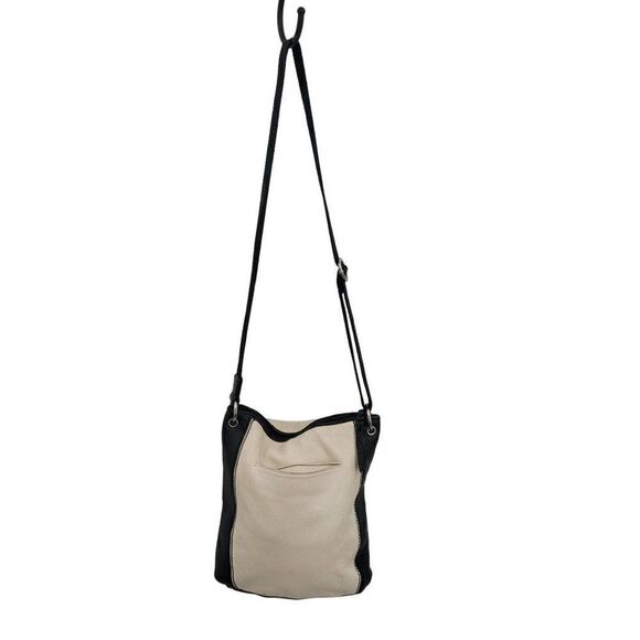 The Sak Leather Crossbody Messenger Satchel Color Blocked Cream Brown Black - Picture 2 of 16
